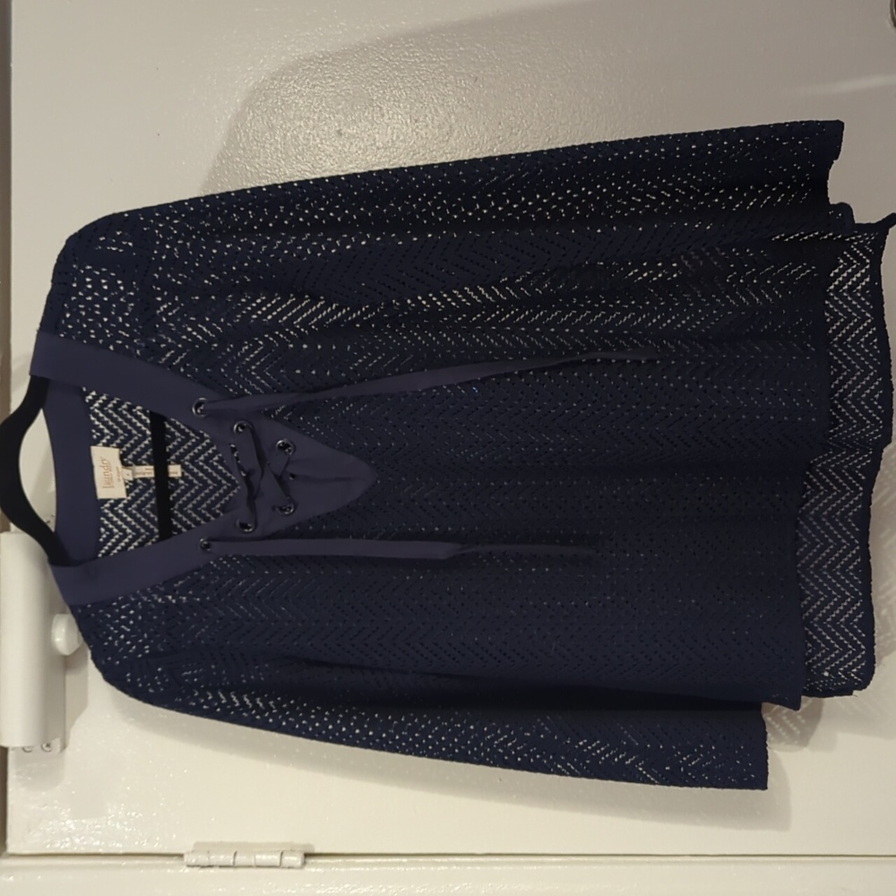 Laundry by Shelley Siegel, dark blue long sleeve mesh shirt, new without tags.